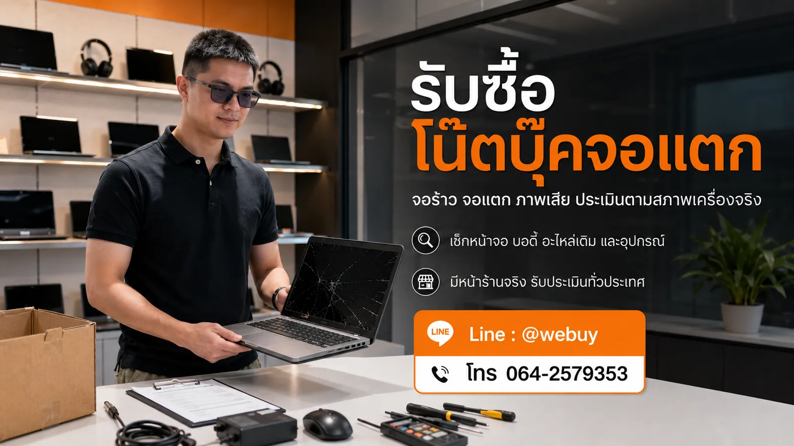 รับซื้อโน๊ตบุ๊คจอแตก จอเสีย จอเป็นเส้นทั่วประเทศ — อำพล เทรดดิ้ง
